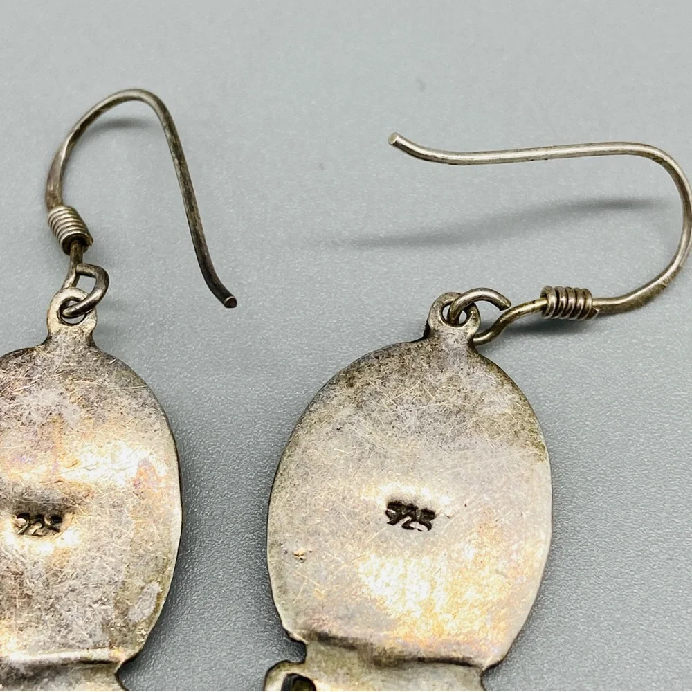 Vintage Sterling Silver Earrings Southwest Style with Shield & Feathers - Picture 7 of 10